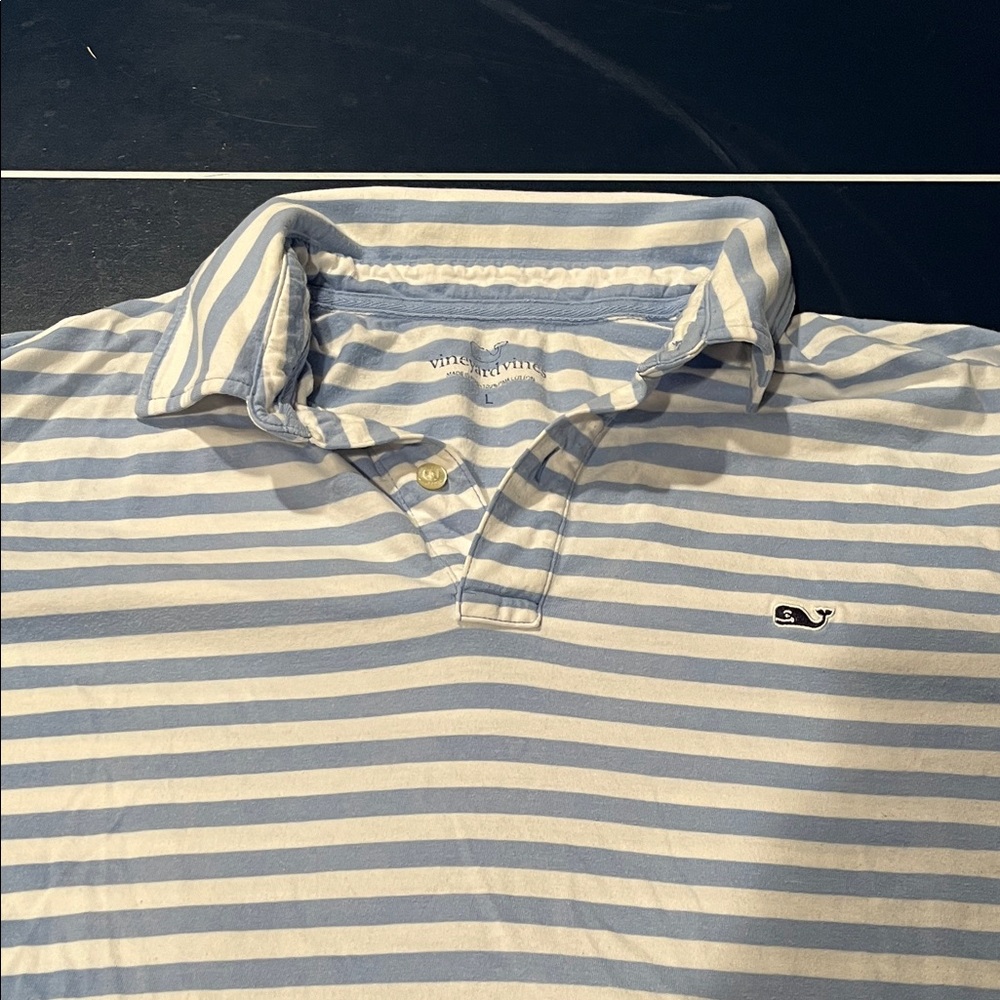 Vineyard Vines Men's Polo in Blue and White Stripes